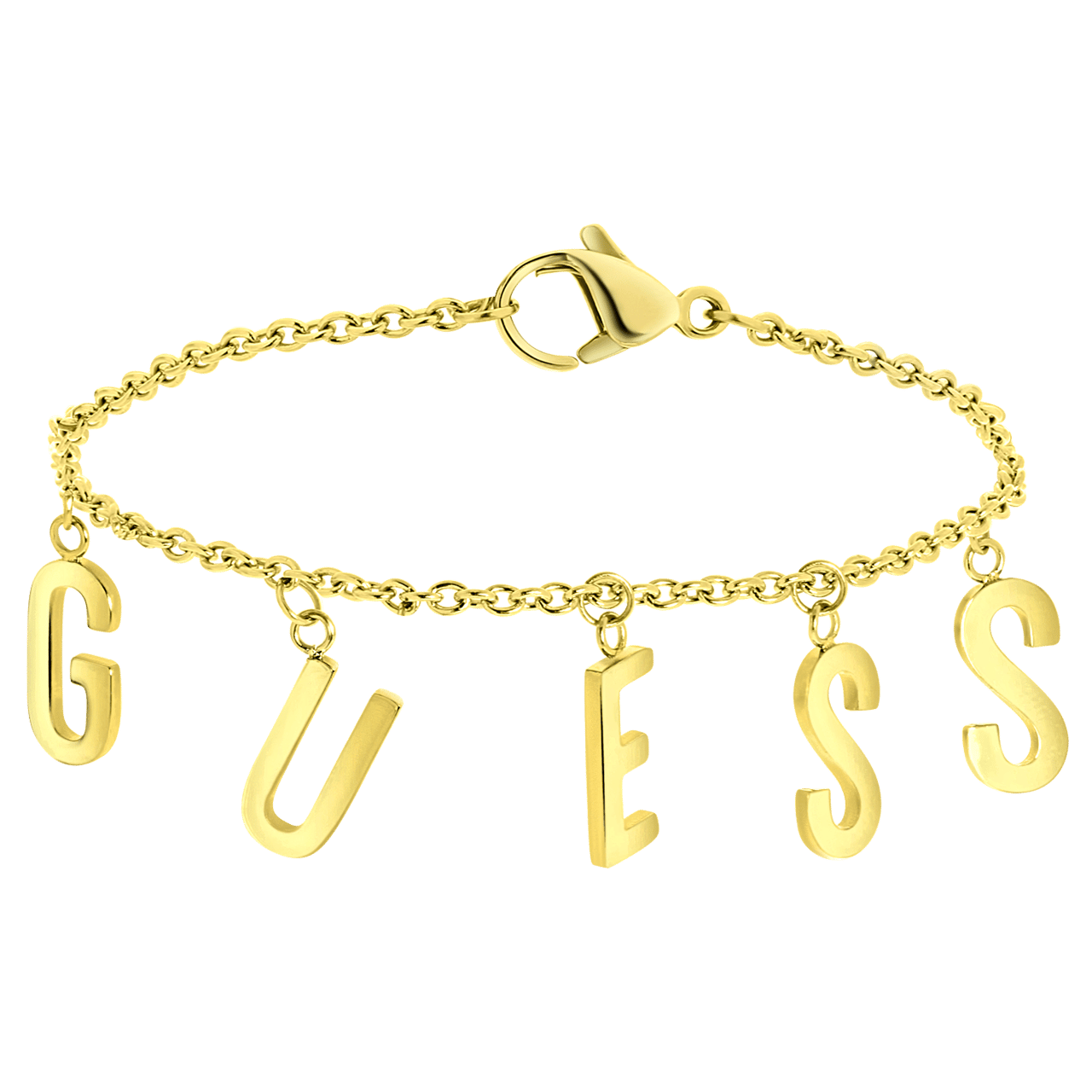 Guess stainless steel goldplated bedelarmband met letterhanger voor dames