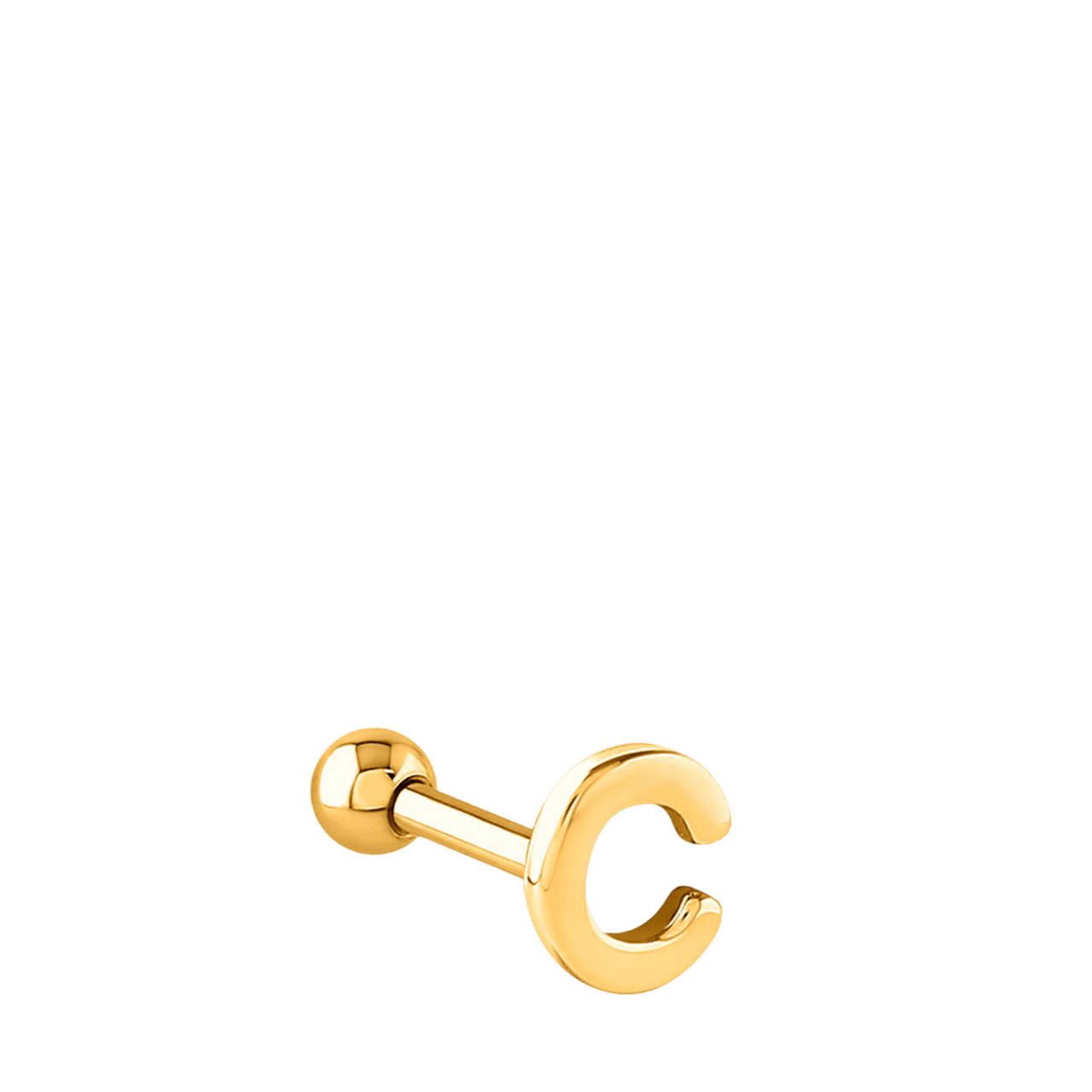 Stainless steel goldplated helixpiercing met letter voor dames