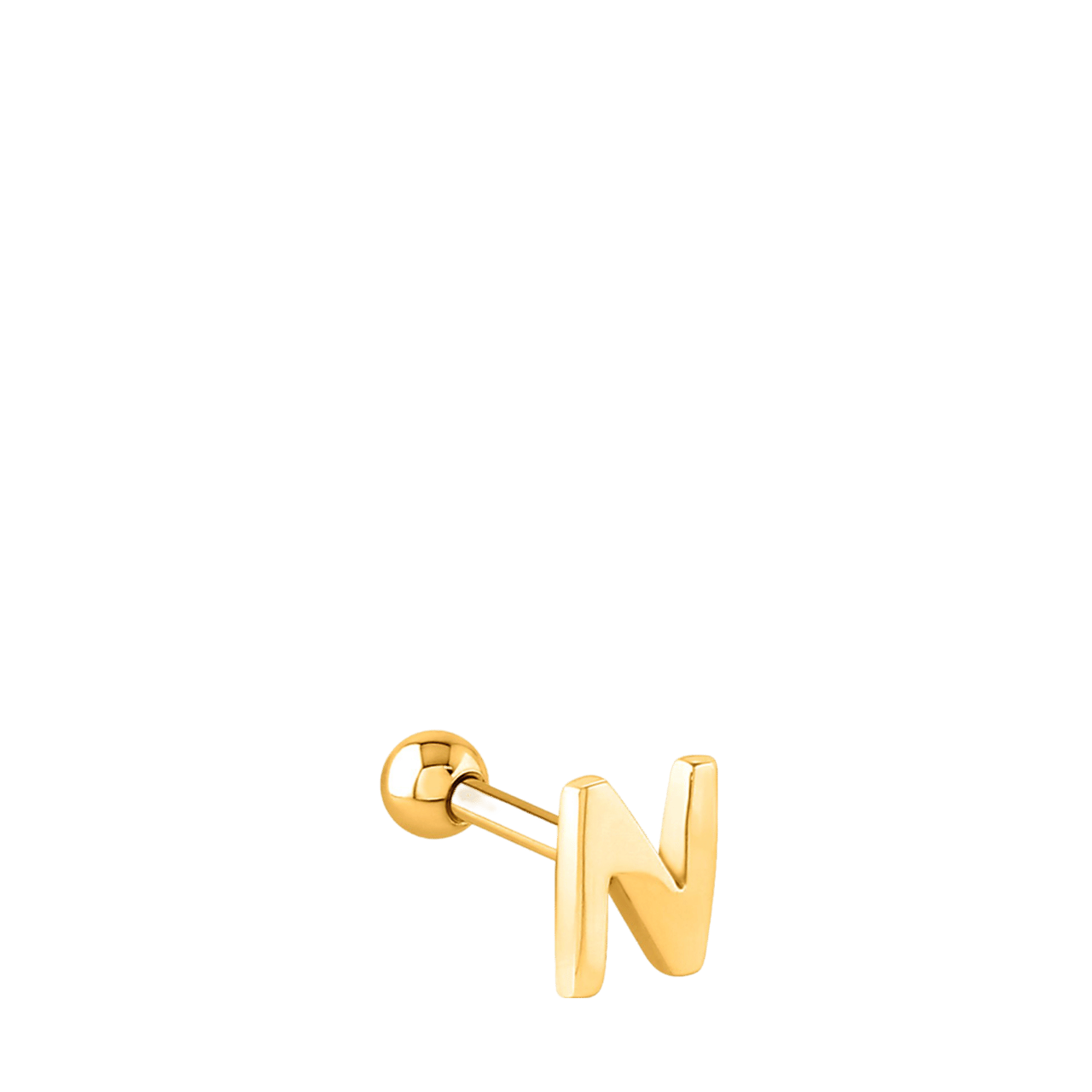 Stainless steel goldplated helixpiercing met letter voor dames
