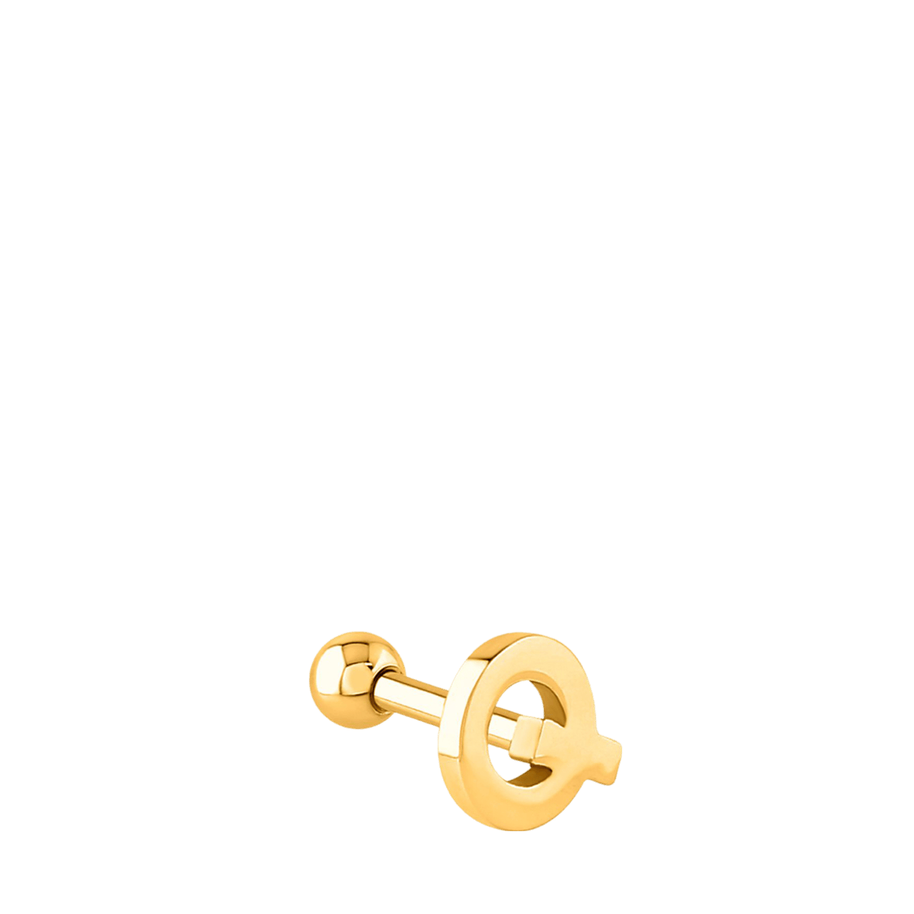 Stainless steel goldplated helixpiercing met letter voor dames