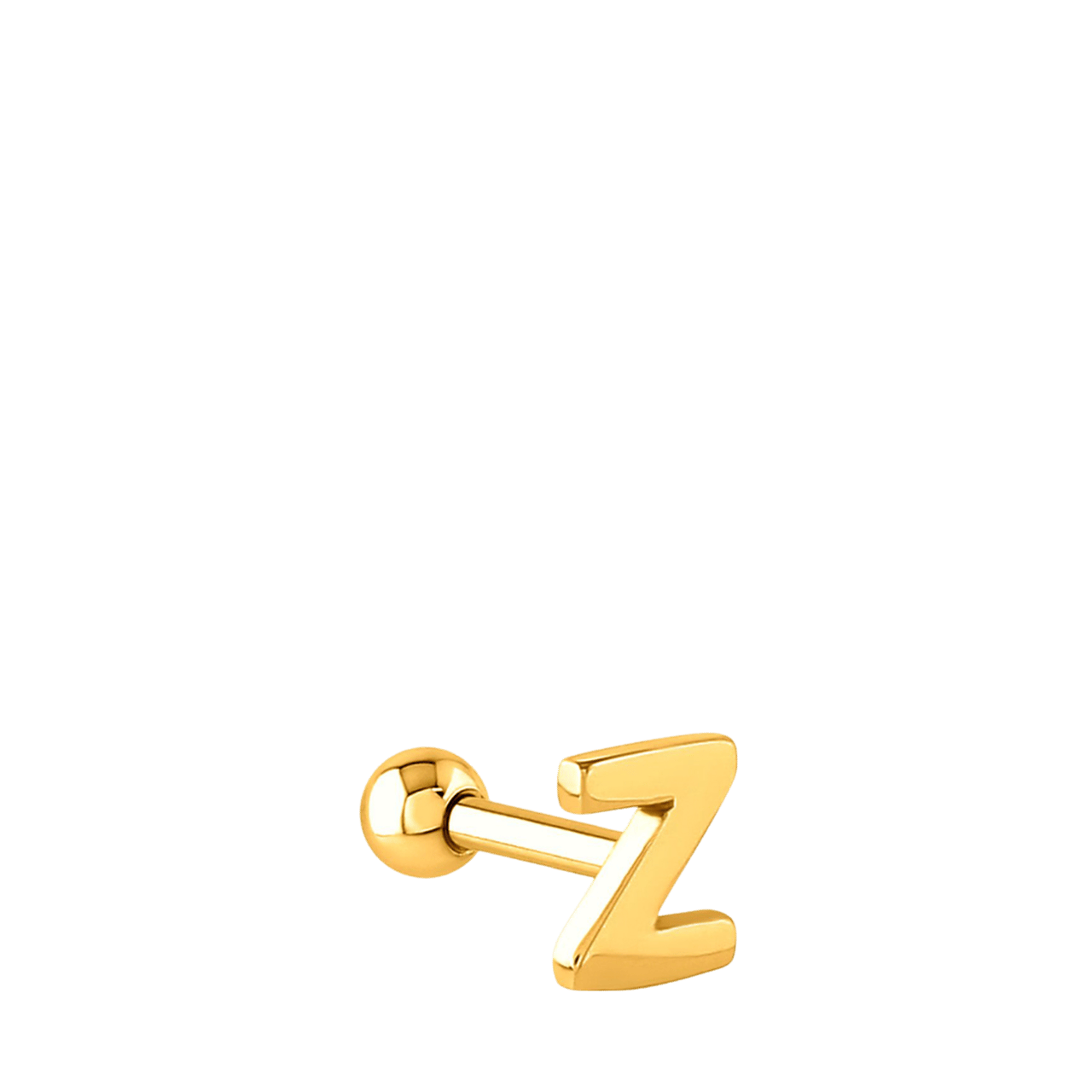 Stainless steel goldplated helixpiercing met letter voor dames