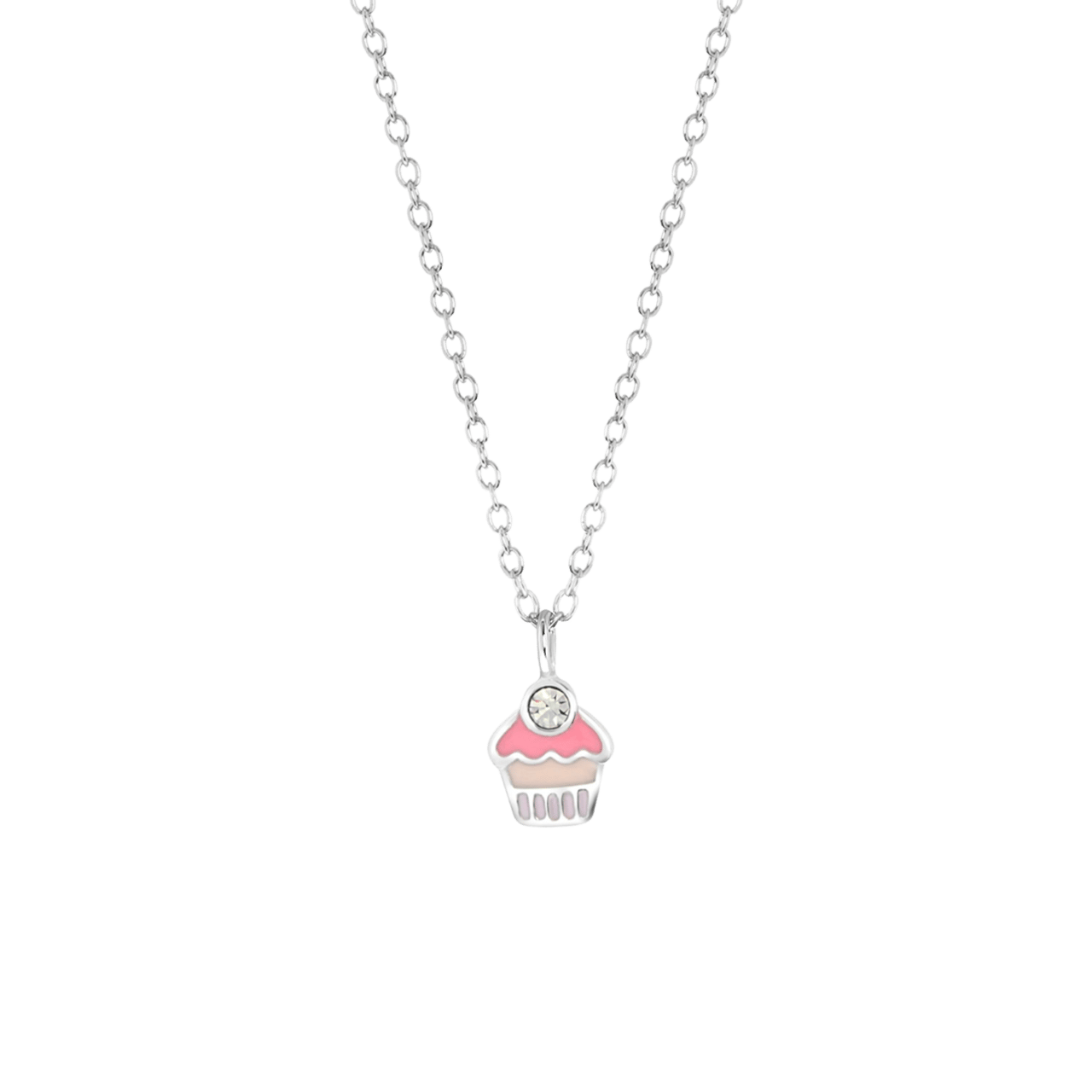 Zilveren kinderketting hanger cupcake emaille