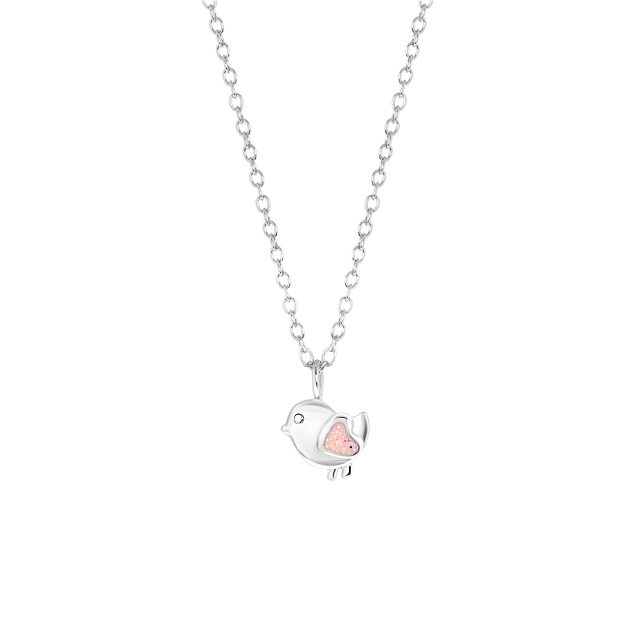Zilveren kinderketting hanger vogel emaille