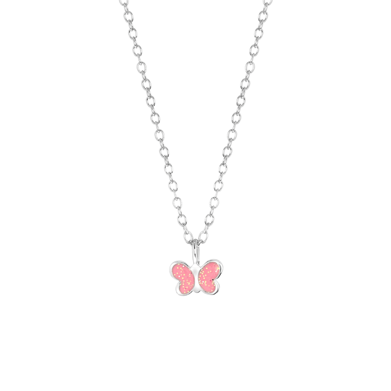 Zilveren kinderketting hanger vlinder emaille