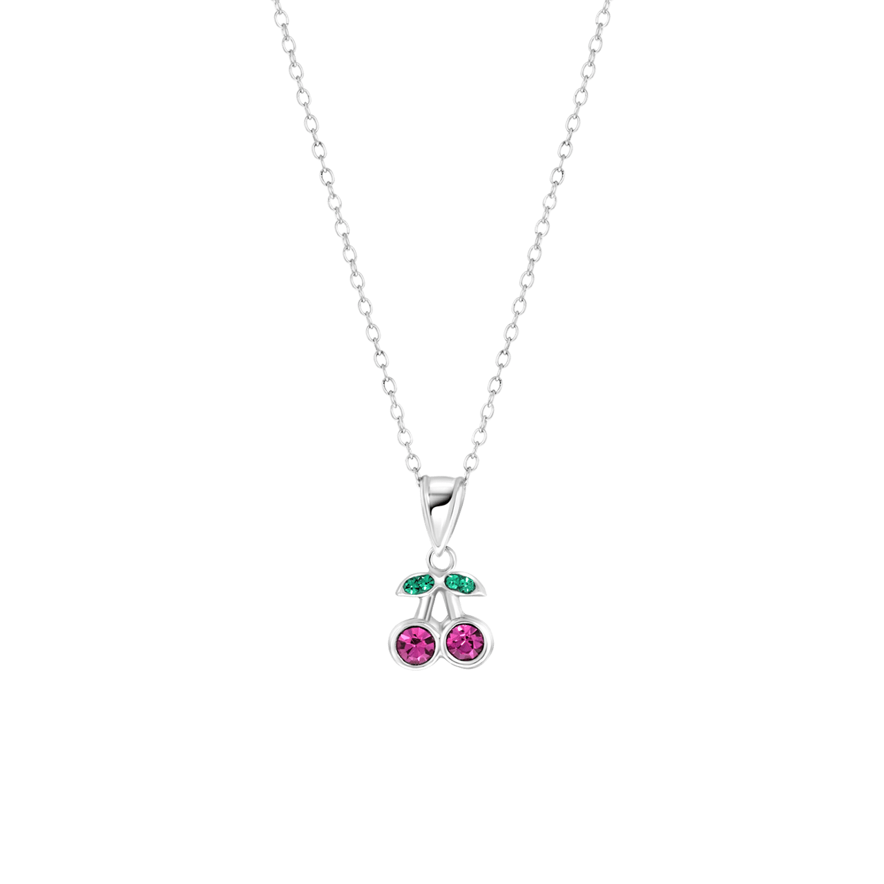 Zilveren kinderketting hanger kers kristal