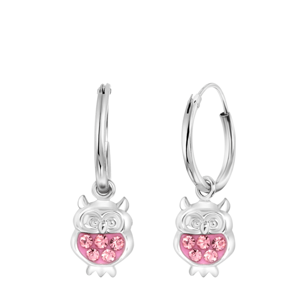 Zilveren kinderoorbellen hanger uil kristal