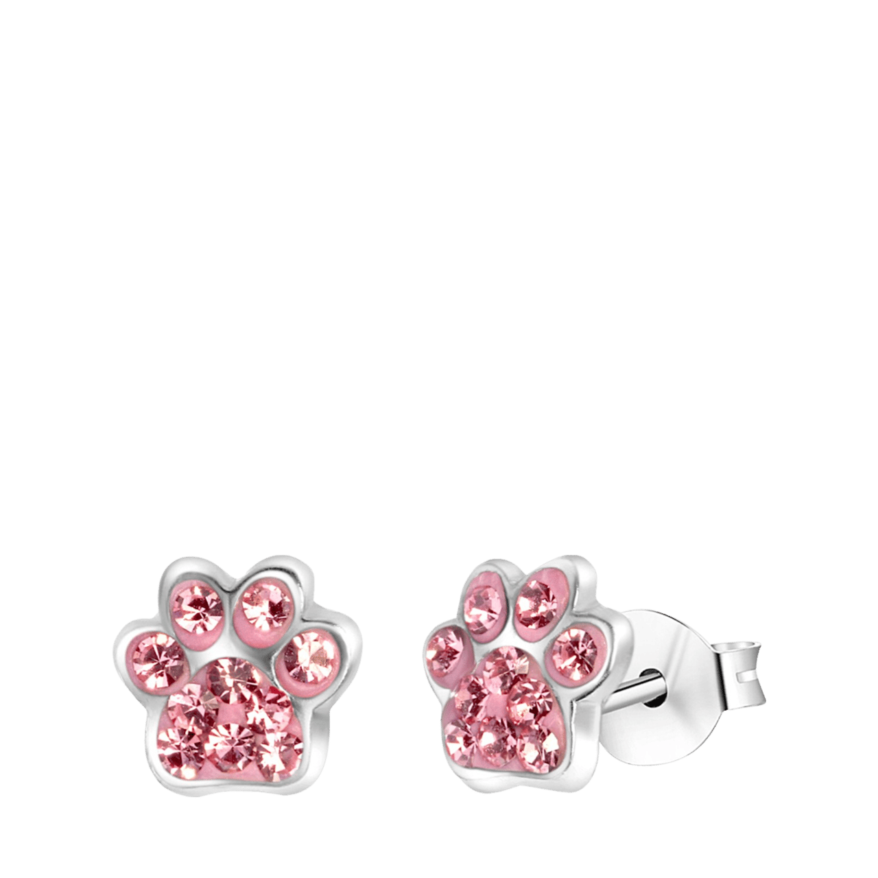 Kinderohrringe, 925 Silber, Hundepfote, Kristall in Rosa