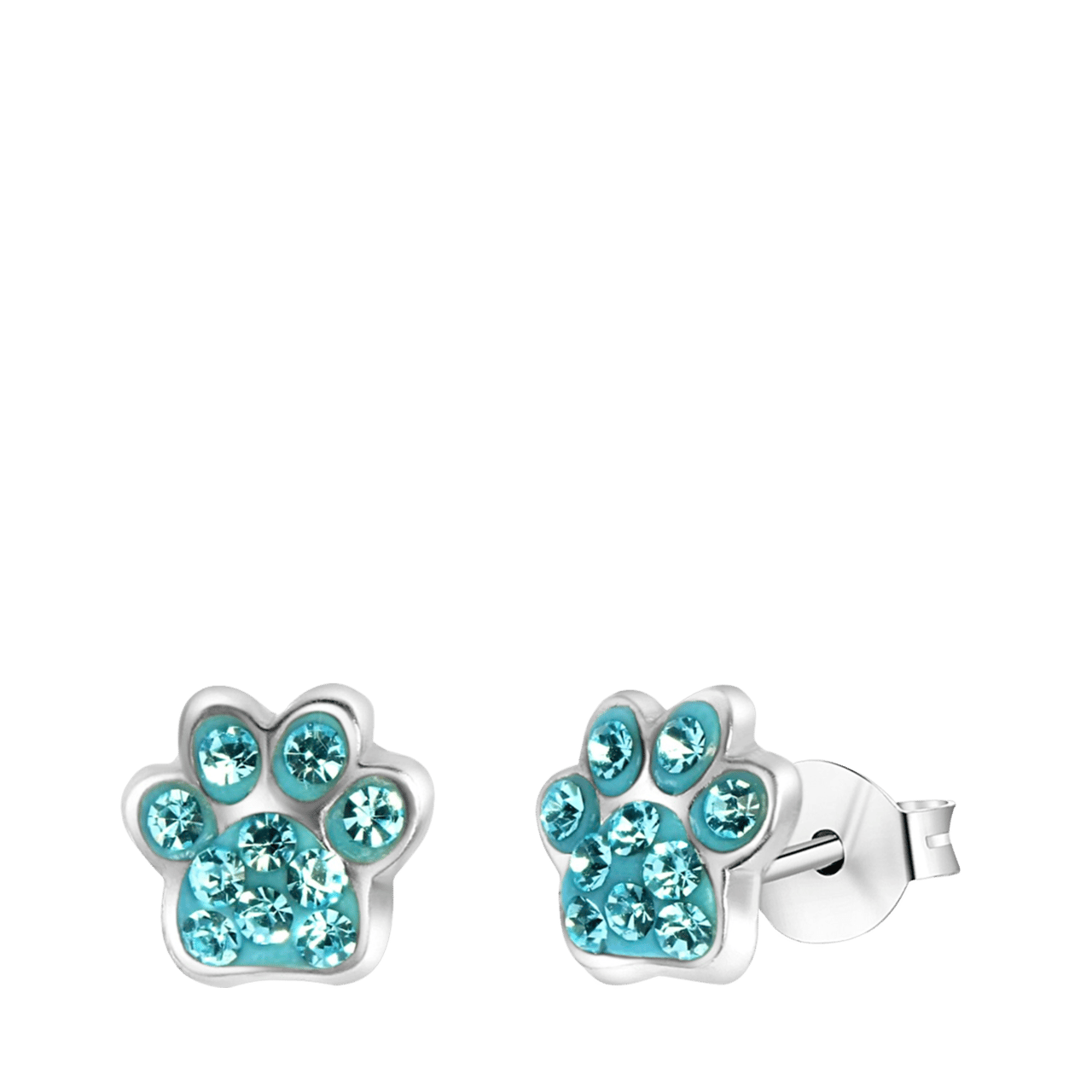 Kinderohrringe, 925 Silber, Hundepfote, Kristall in Aqua