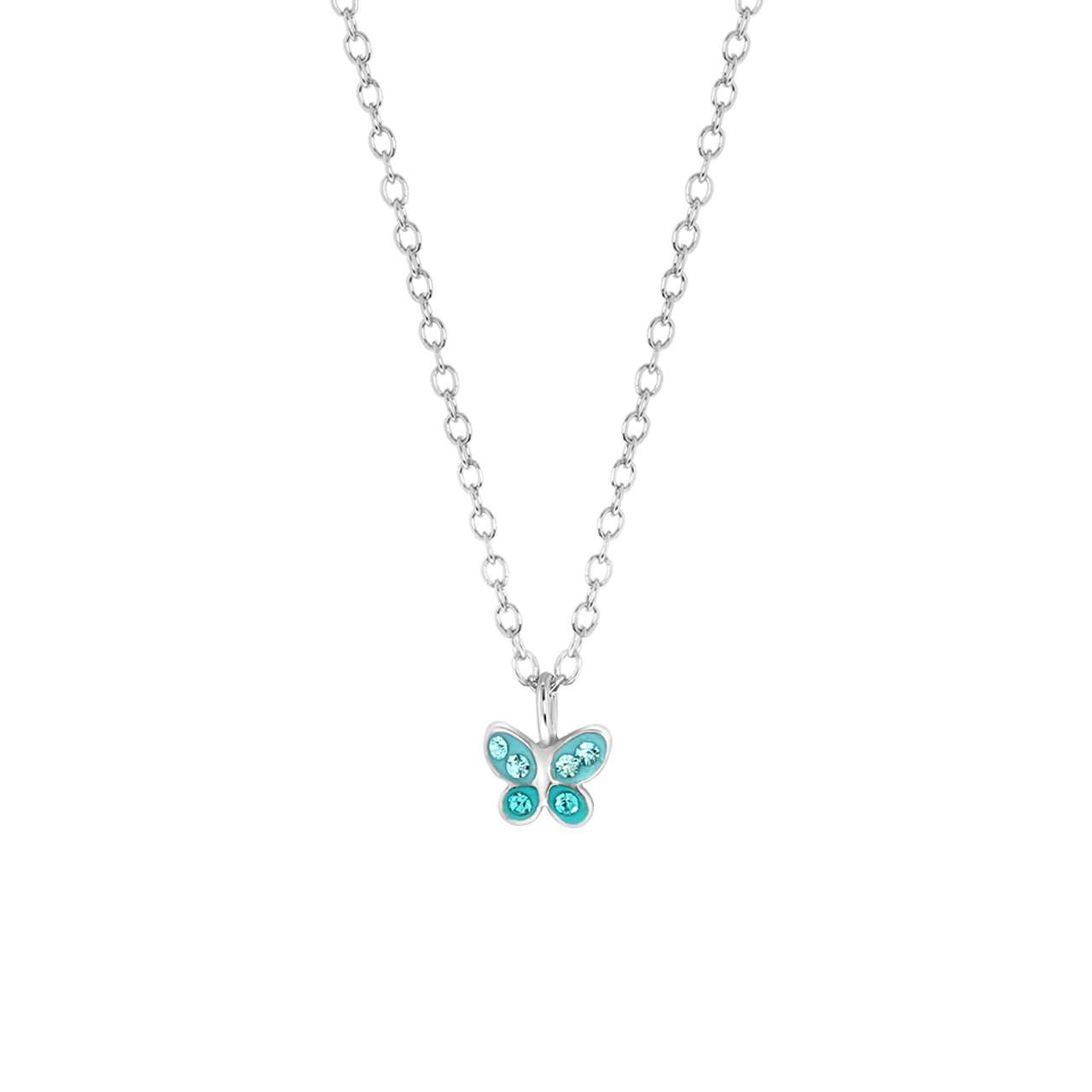 Zilveren kinderketting vlinder blauw kristal