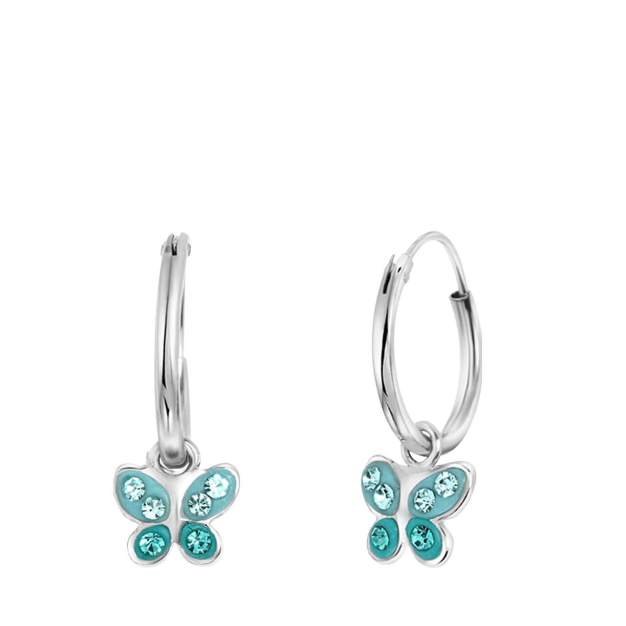 Zilveren kinderoorbellen vlinder blauw kristal