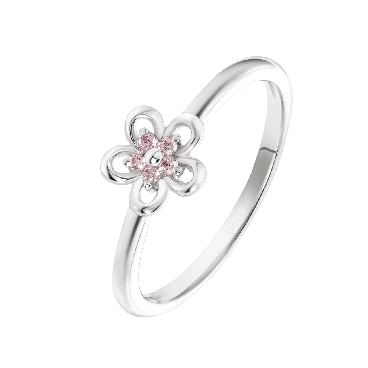 Kinderring, 925 Silber, Blume mit rosafarbenem Zirkonia