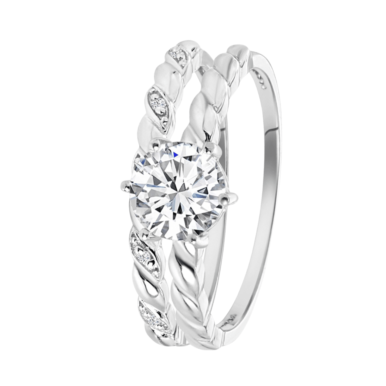 Doppelring, 925 Silber, verdreht, mit Zirkonia