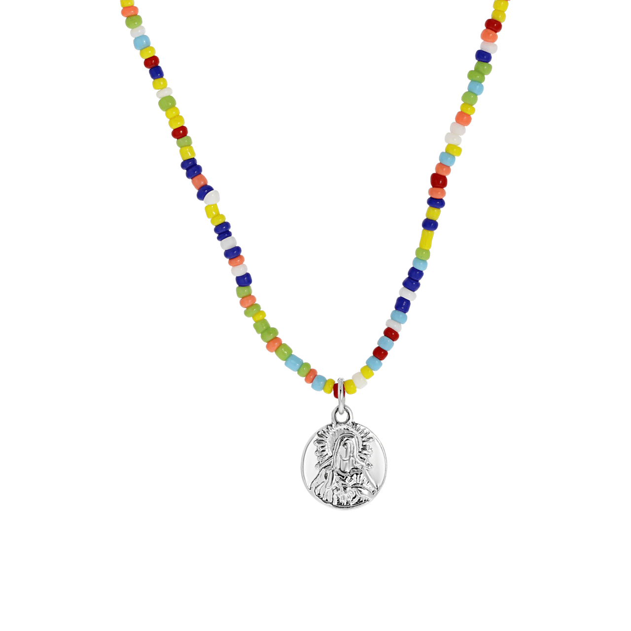 Silberfarbene Bijoux-Halskette mit Perlen und Münze