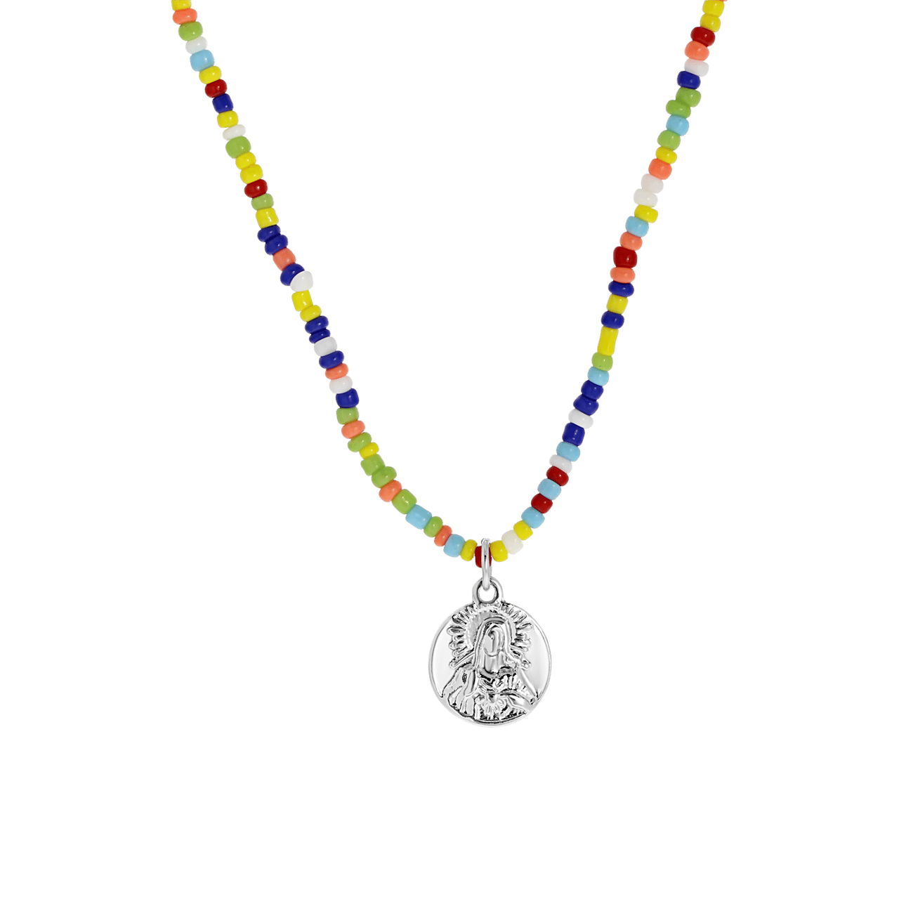 Zilverkleurige bijoux ketting met kralen en munt