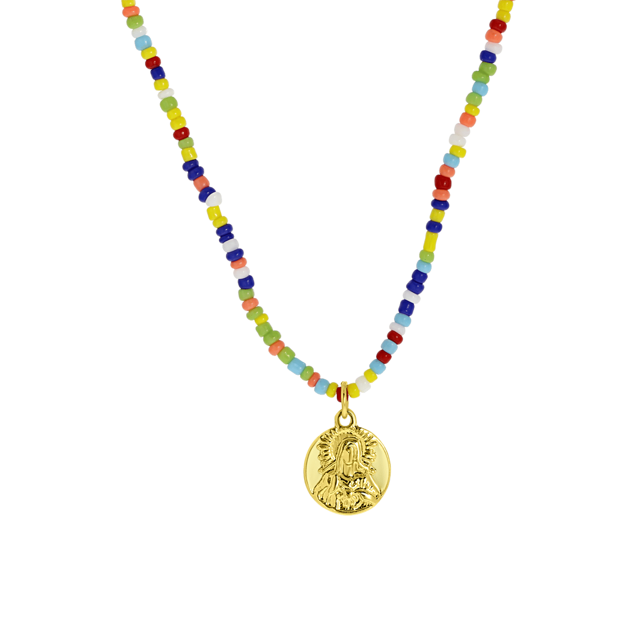 Goudkleurige bijoux ketting met kralen en munt