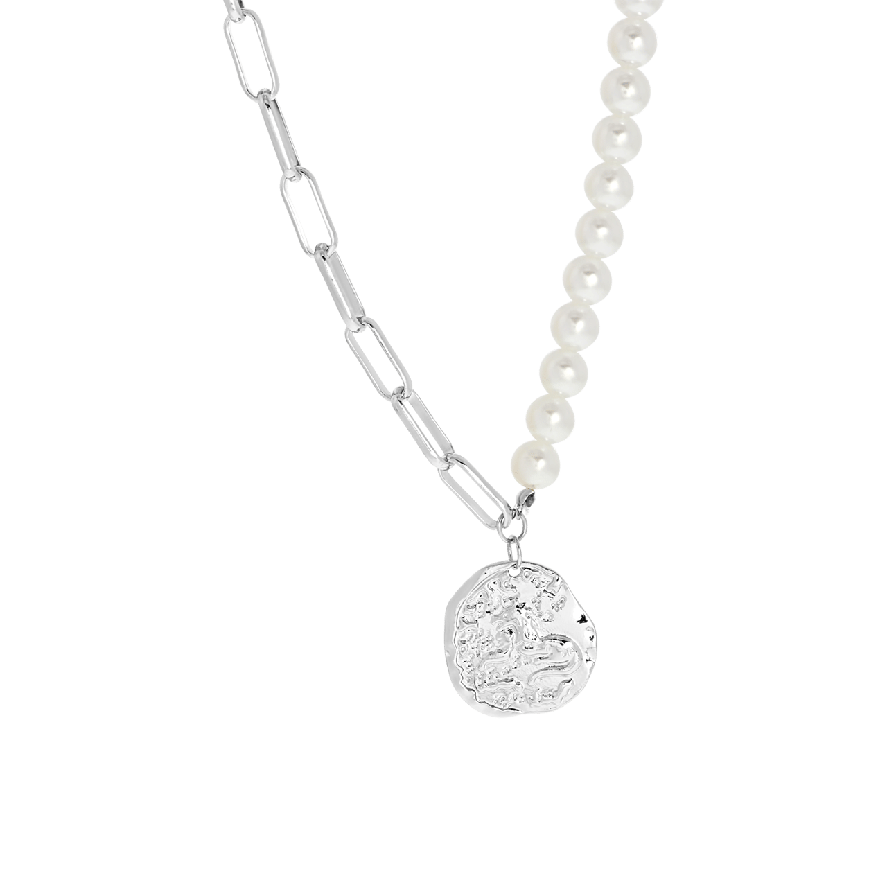 Silberfarbene Bijoux-Halskette mit Perlen