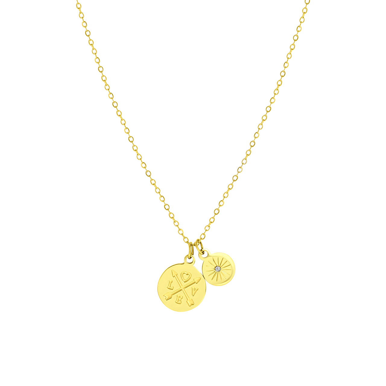 Stalen goldplated ketting met hanger munt met zirkonia voor dames