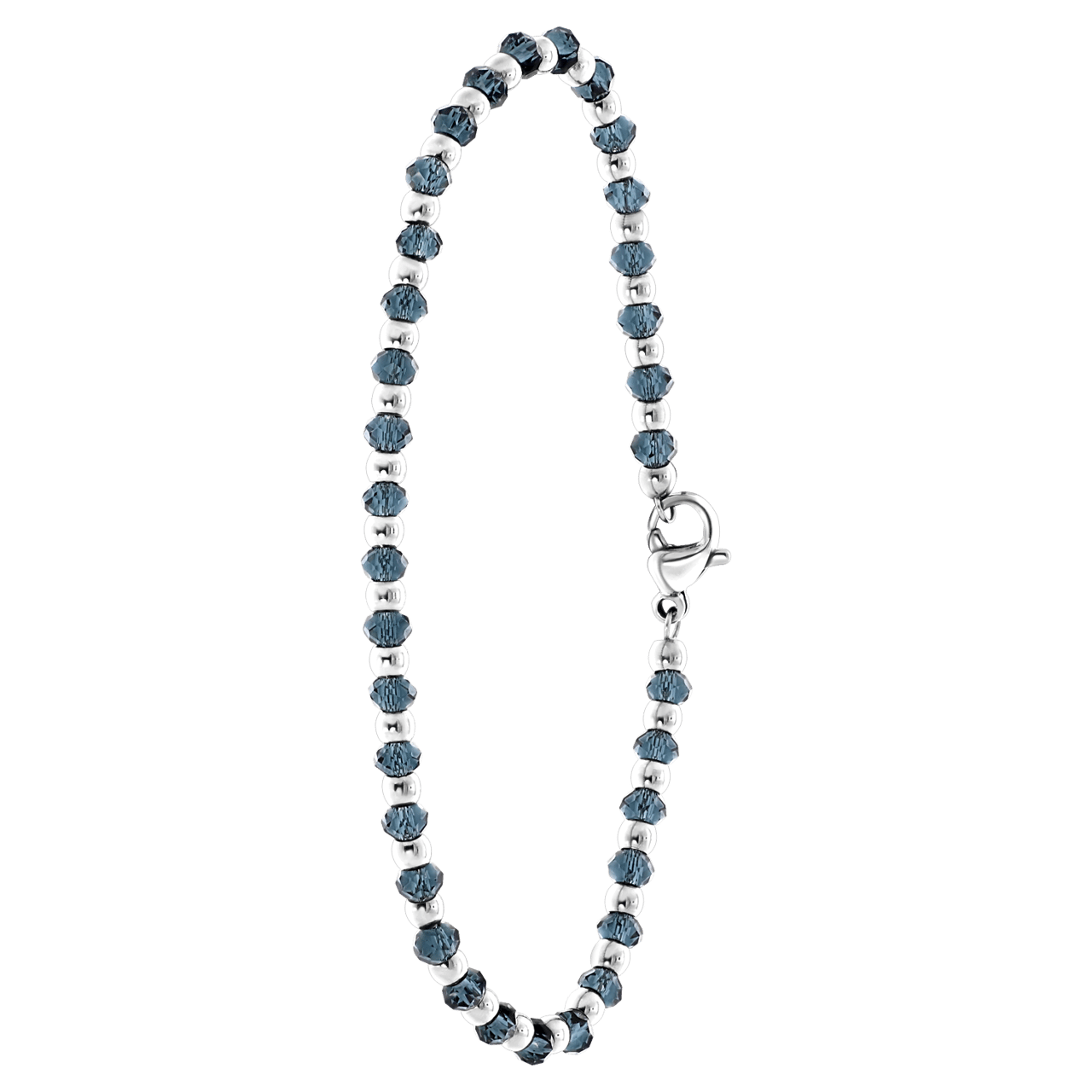 Gerecycleerd stainless steel armband met donkerblauwe kralen