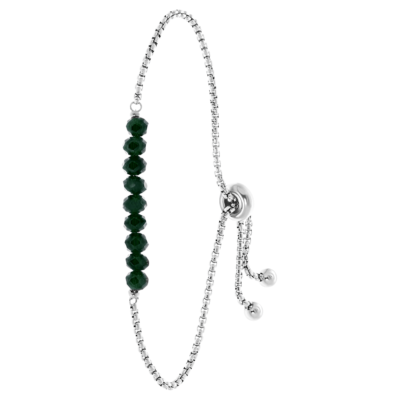 Gerecycled stainless steel armband met donkergroene kralen