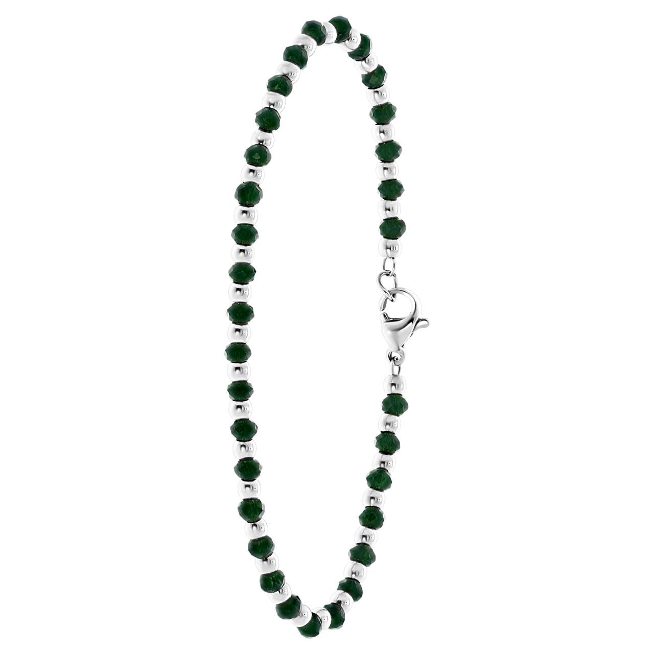 Gerecycled stainless steel armband met donkergroene kralen