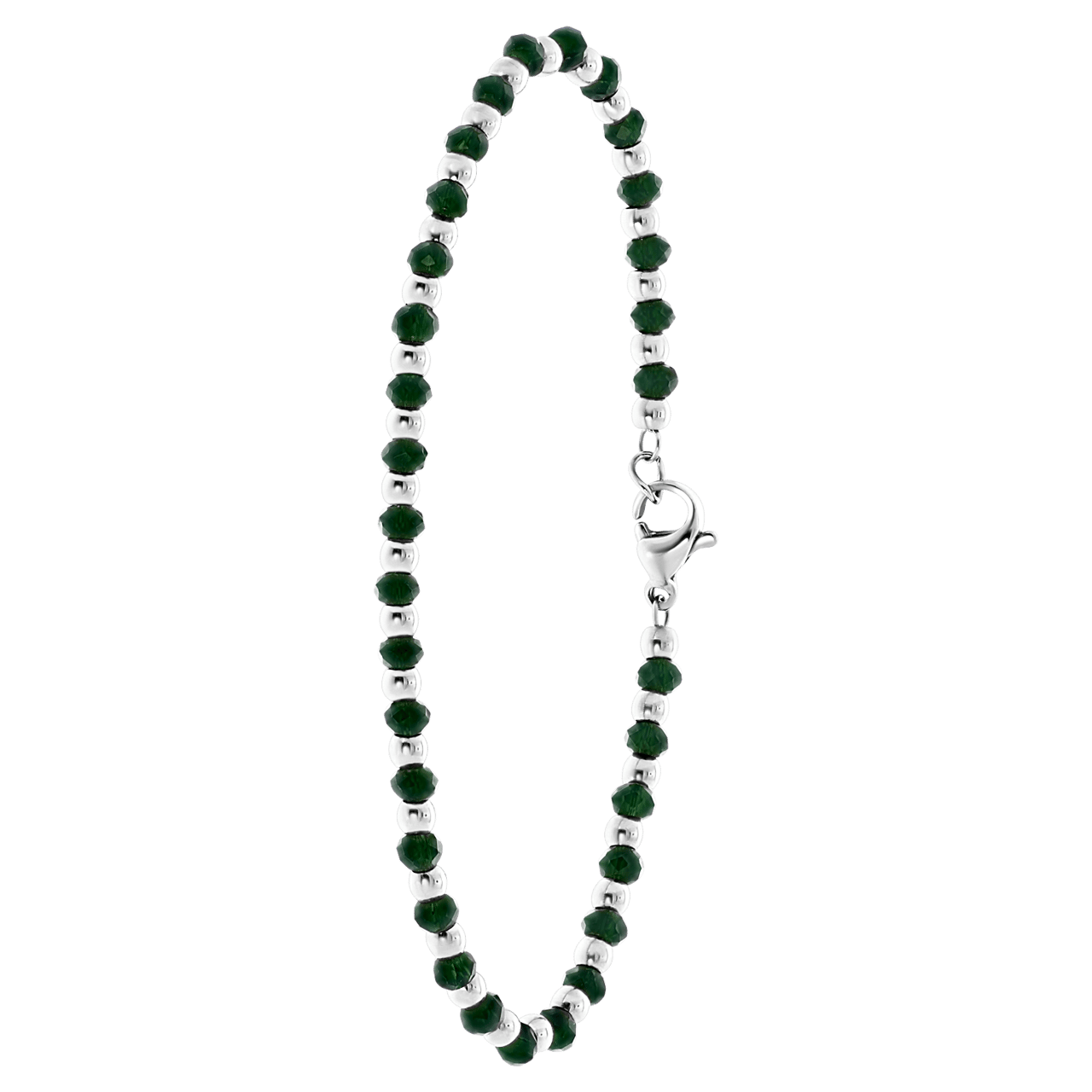 Gerecycleerd stalen armband met donkergroene kralen