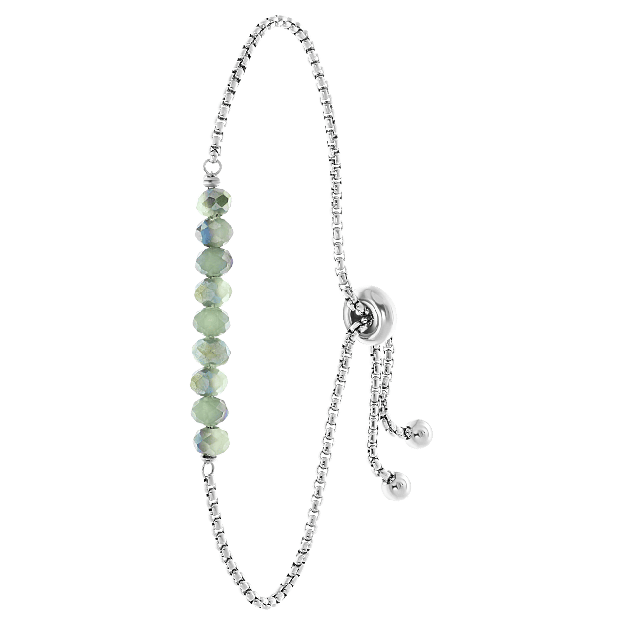 Gerecycled stainless steel armband met lichtgroene kralen