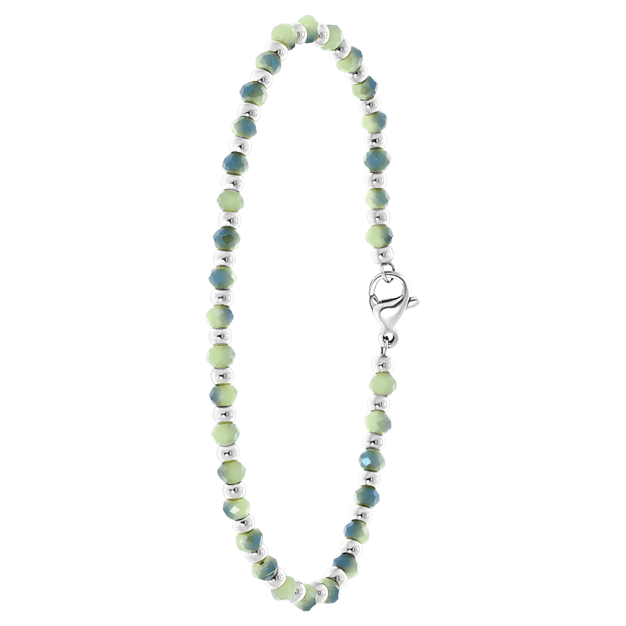 Gerecycleerd stalen armband met lichtgroene kralen