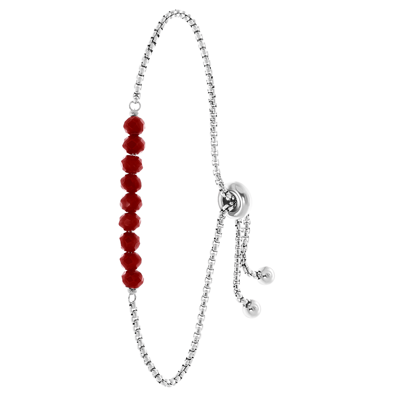 Gerecycled stainless steel armband met rode kralen