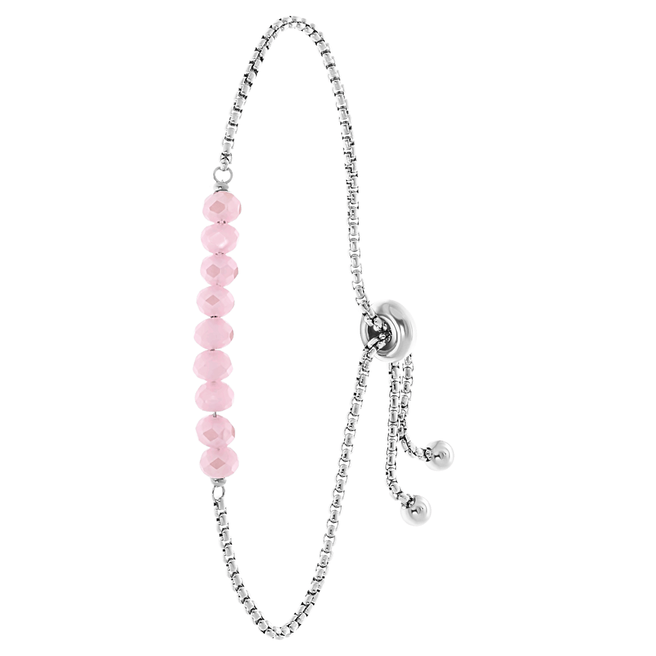 Gerecycleerd stainless steel armband met roze kralen