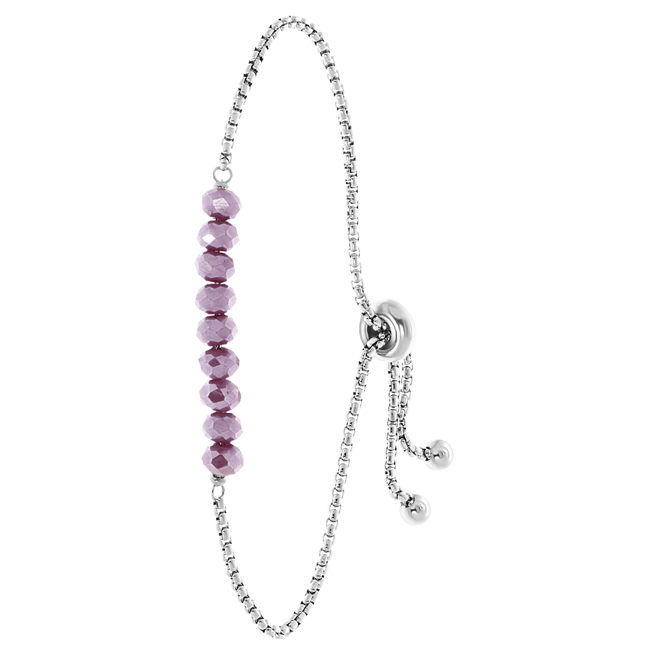 Gerecycleerd stainless steel armband met paarse kralen
