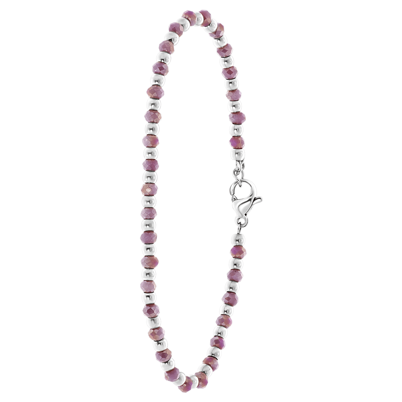 Gerecycleerd stainless steel armband met paarse kralen