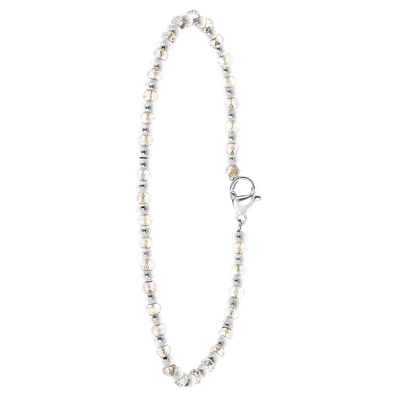 Gerecycled stainless steel armband met witte kralen