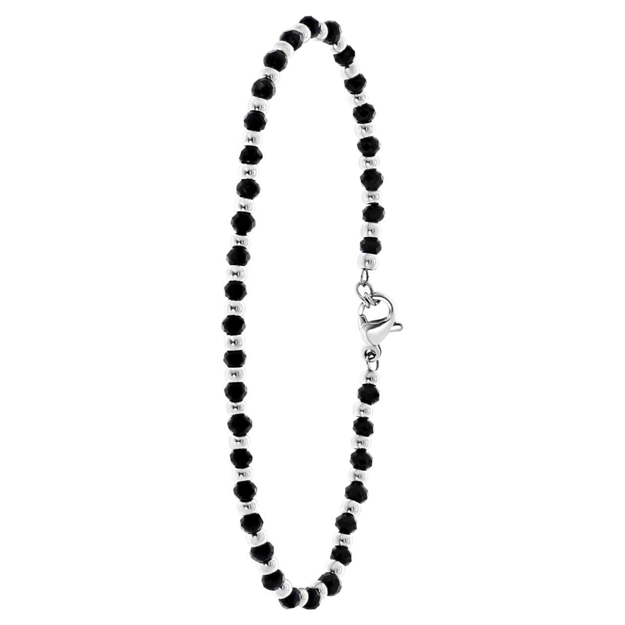 Gerecycled stainless steel armband met zwarte kralen
