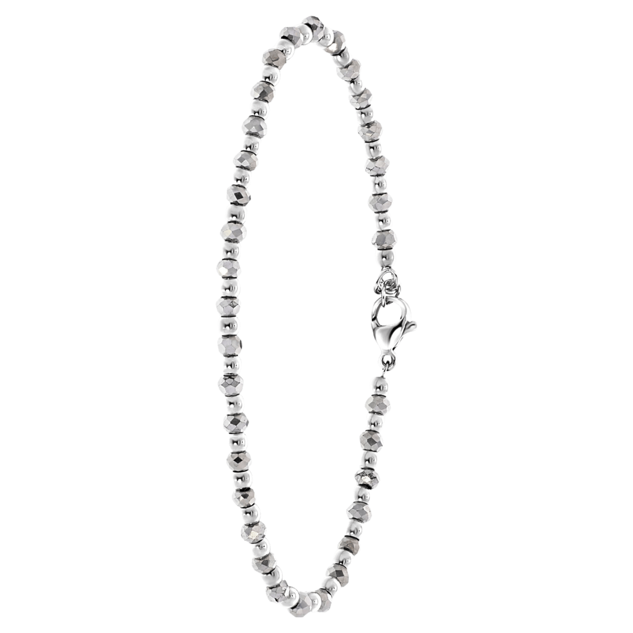 Gerecycleerd stainless steel armband met zilverkleurige kralen