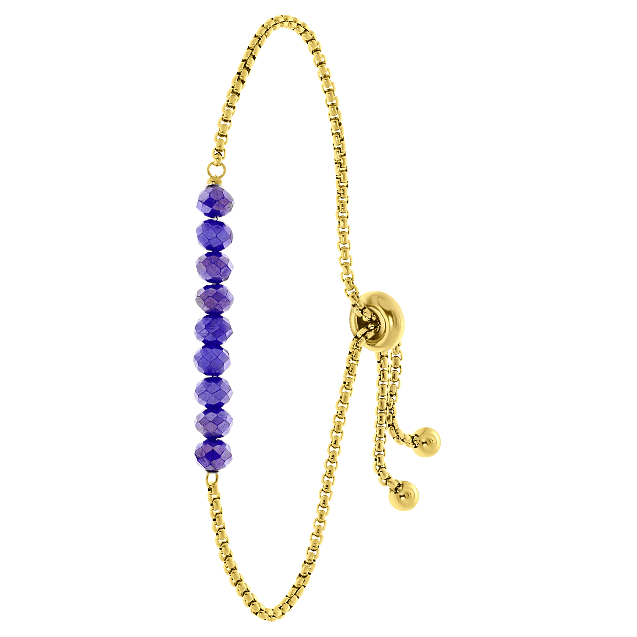 Gerecycleerd stainless steel goldplated armband met donkerblauwe kralen