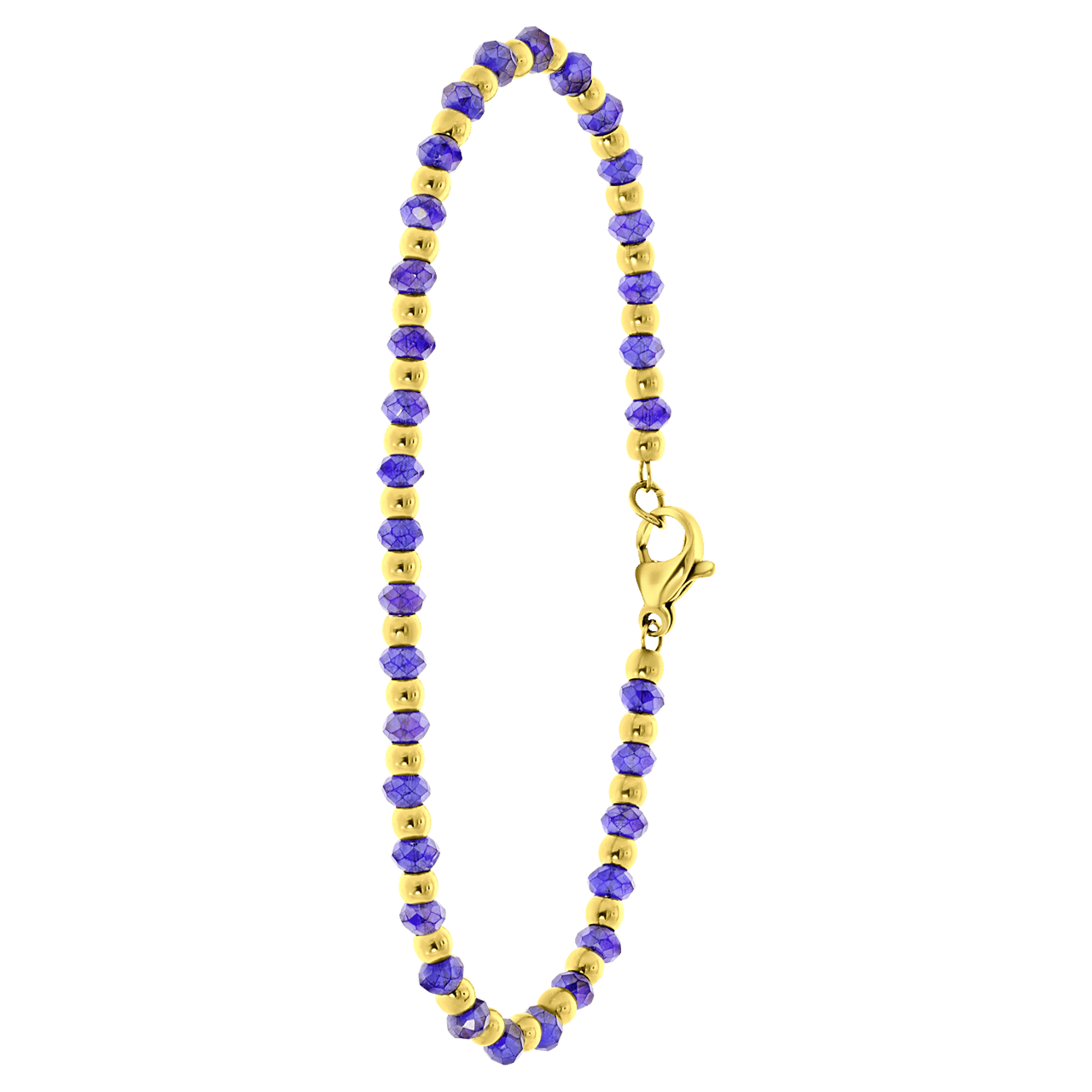 Gerecycleerd stainless steel goldplated armband met donkerblauwe kralen