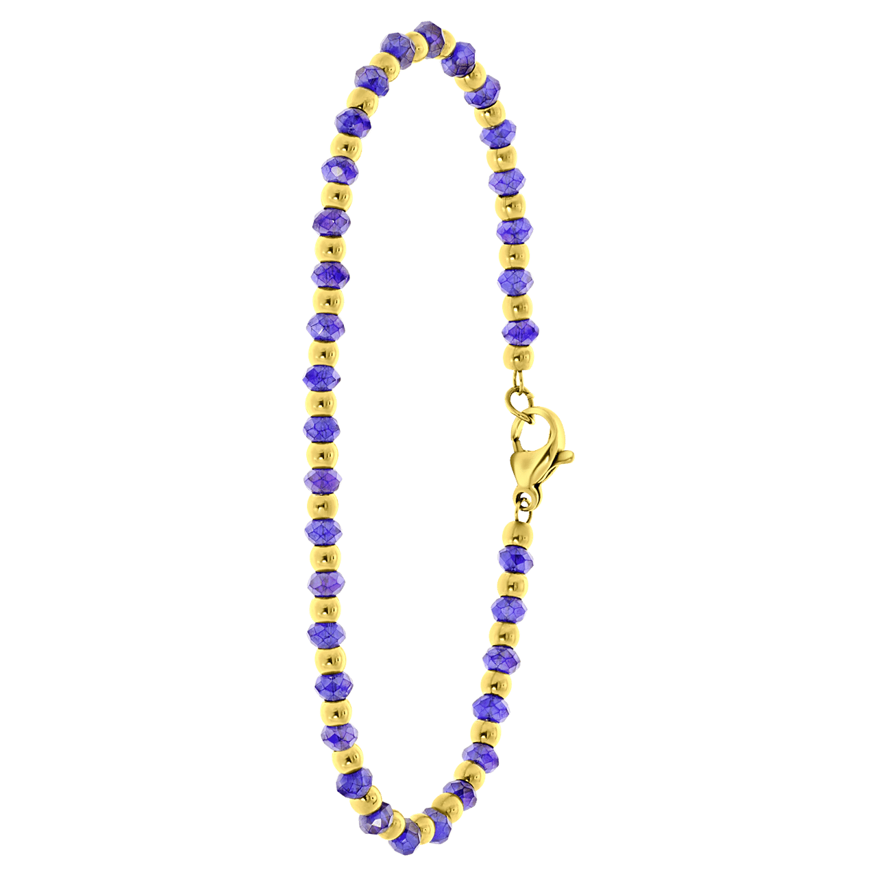Gerecycleerd stalen goldplated armband met donkerblauwe kralen