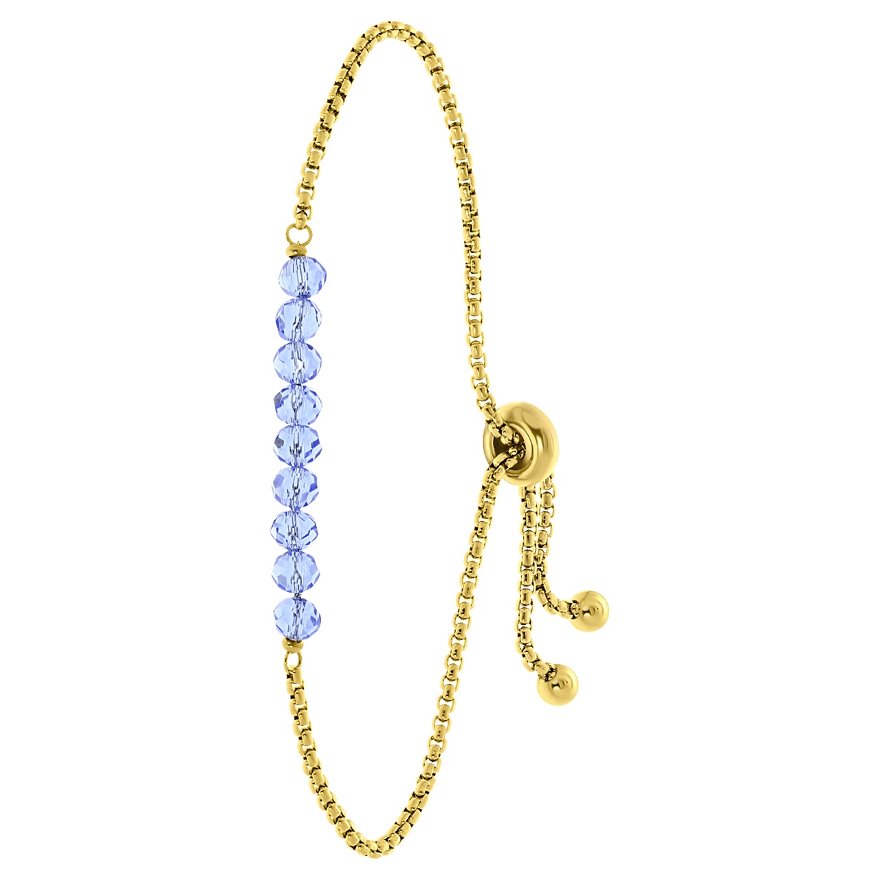 Gerecycleerd stainless steel goldplated armband met blauwe kralen