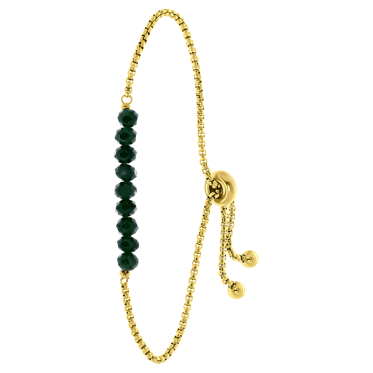 Gerecycleerd stainless steel goldplated armband met donkergroene kralen