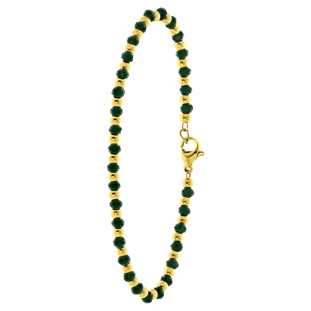 Gerecycleerd stalen goldplated armband met donkergroene kralen