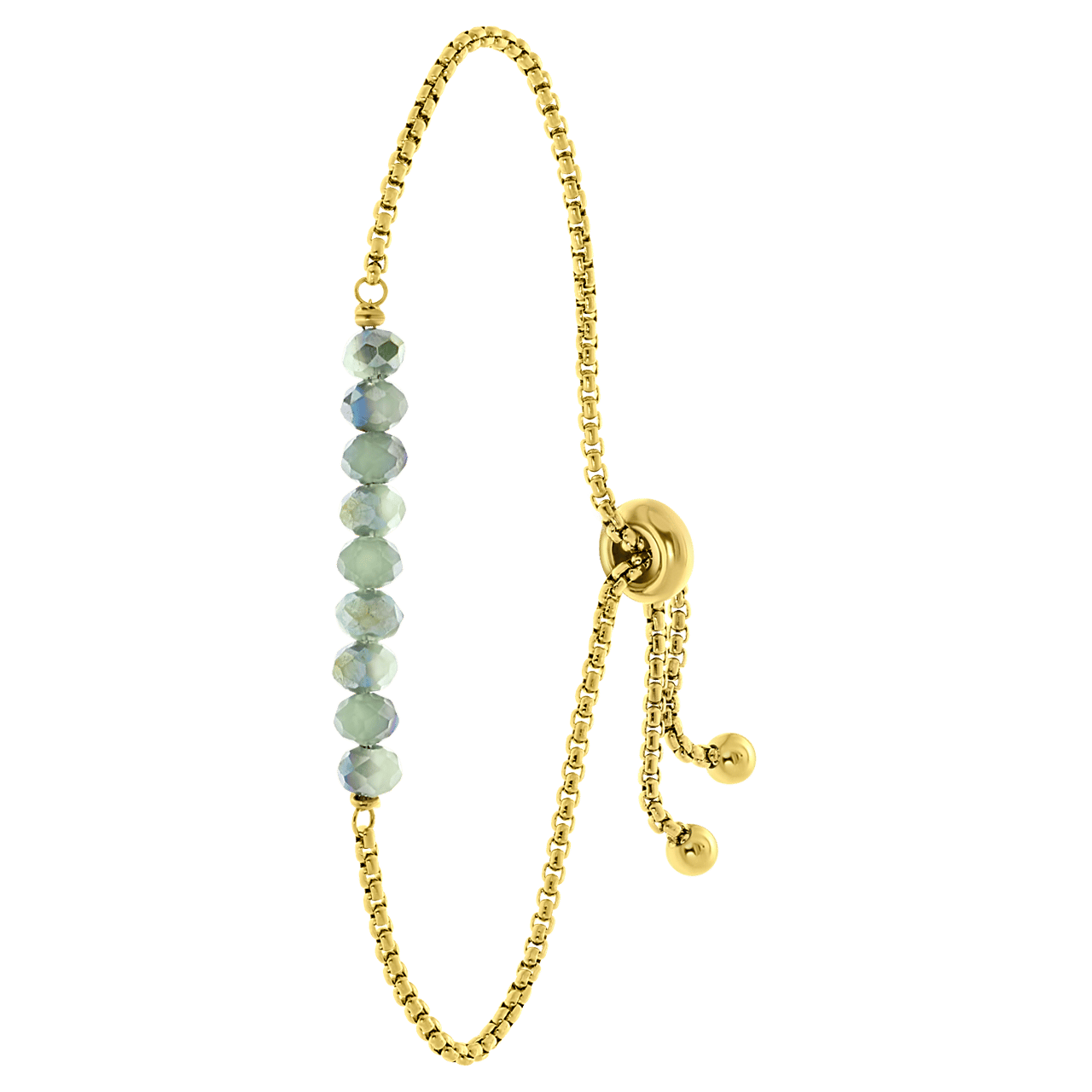 Gerecycleerd stainless steel goldplated armband met lichtgroene kralen