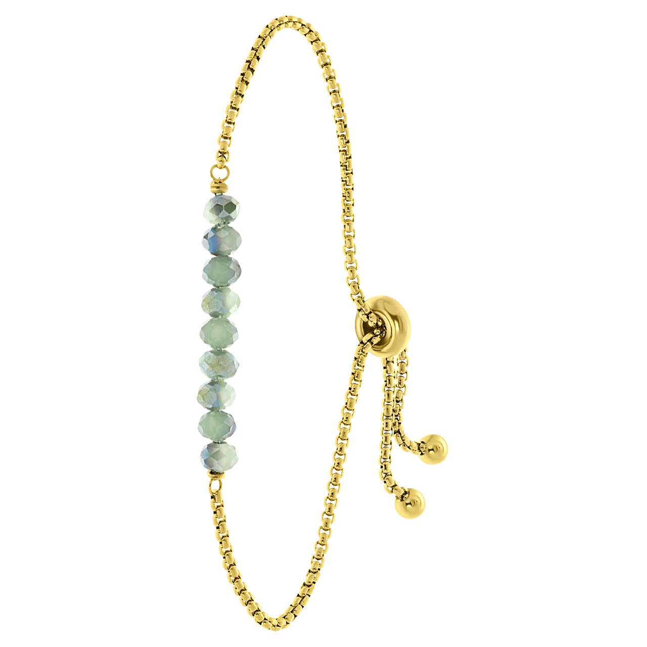 Gerecycleerd stalen goldplated armband met lichtgroene kralen