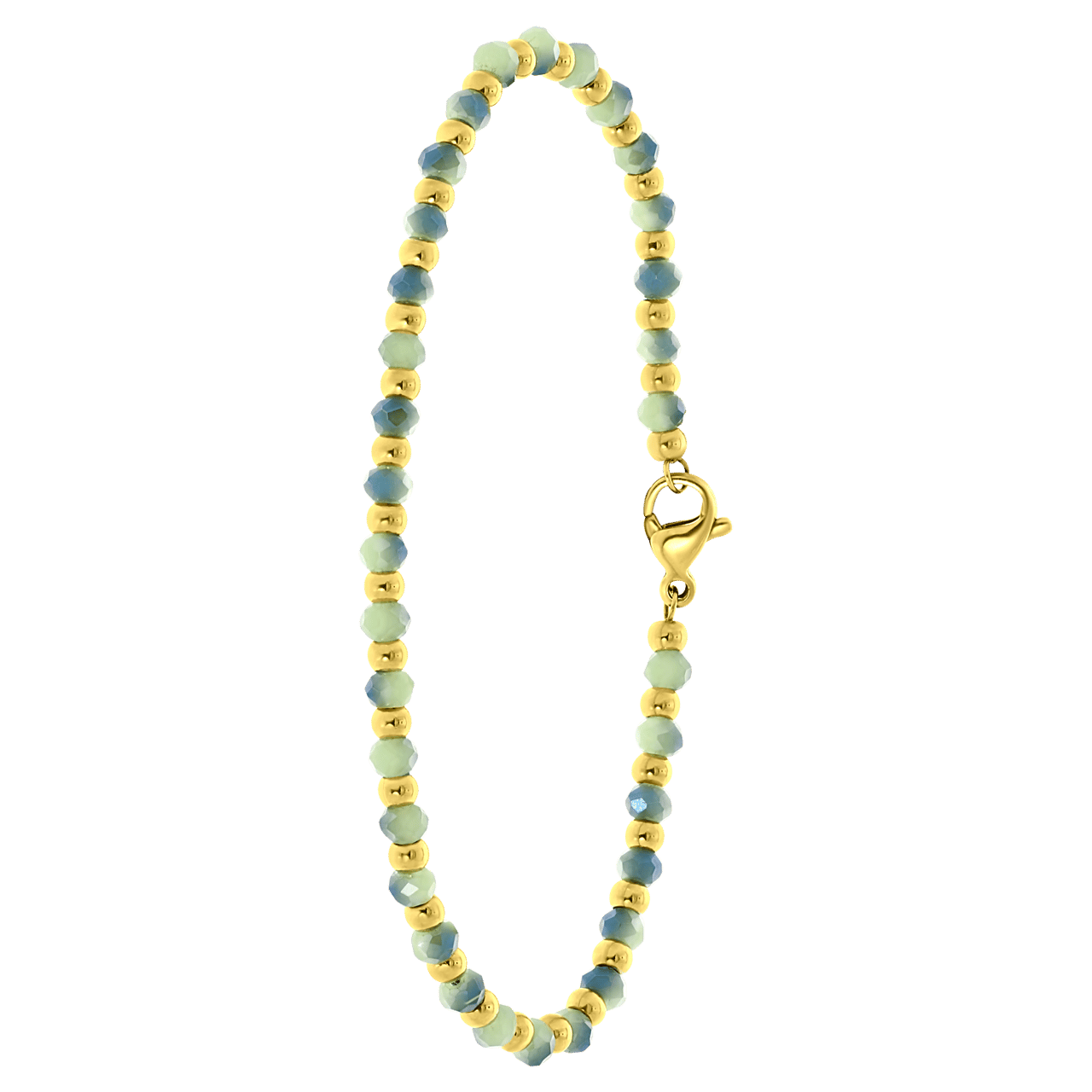 Stainless steel goldplated fantasiearmband met lichtgroene kralen voor dames