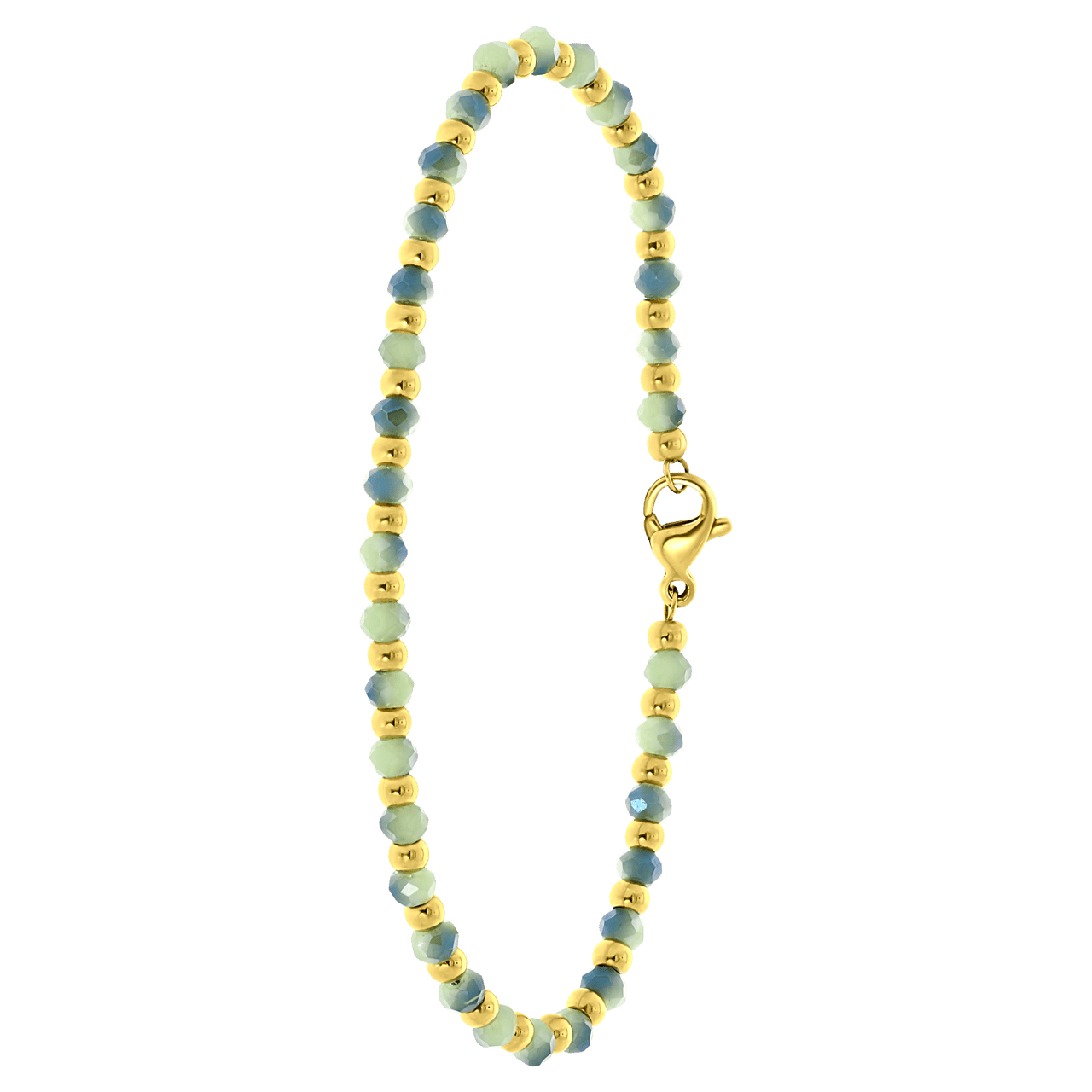 Stalen goldplated fantasiearmband met lichtgroene kralen voor dames