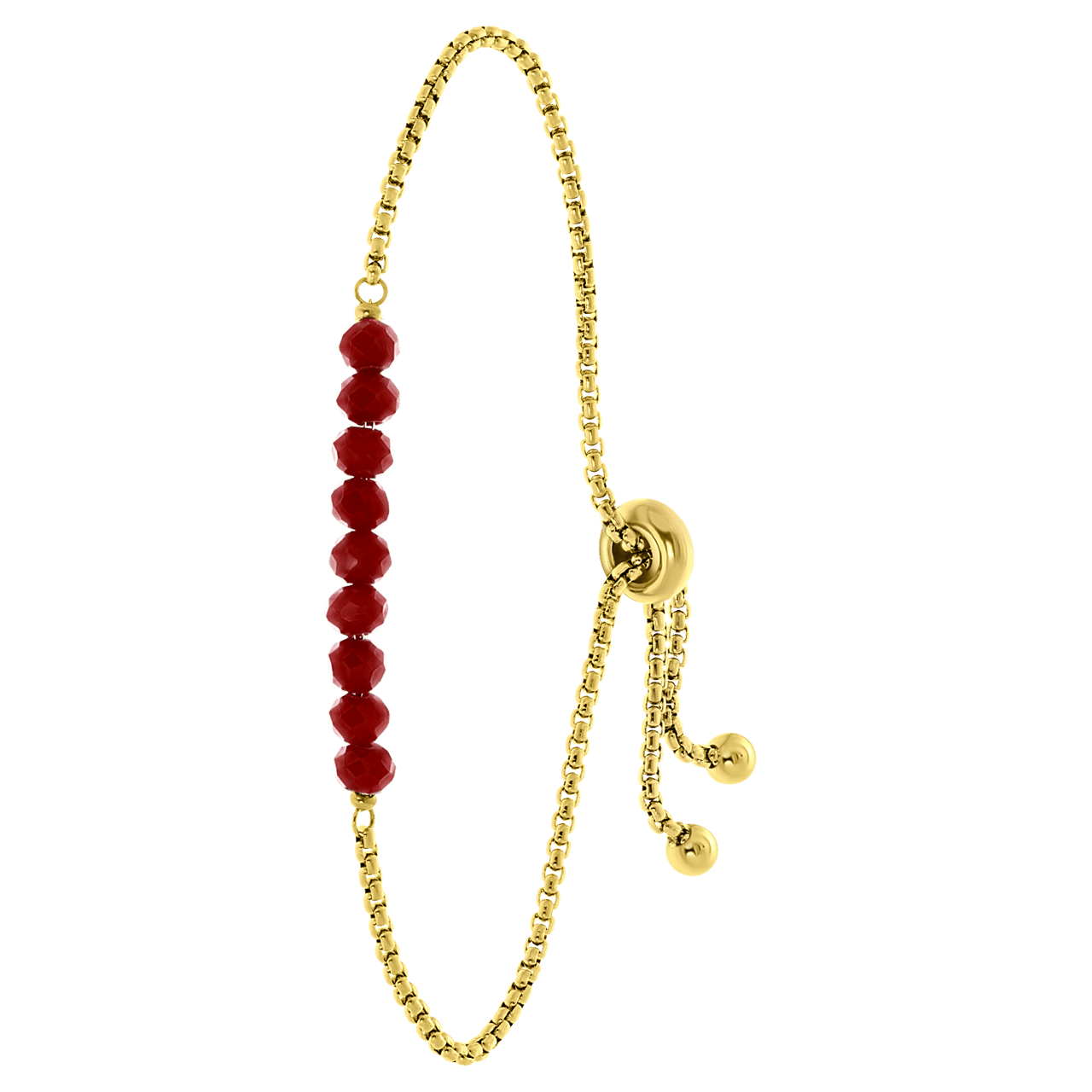 Gerecycleerd stainless steel goldplated armband met rode kralen