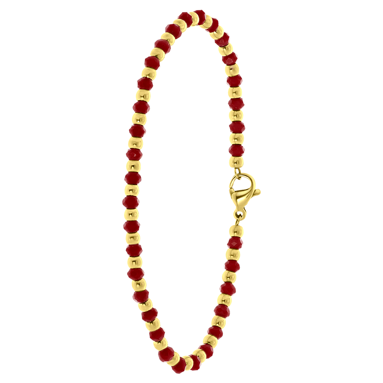 Gerecycleerd stalen goldplated armband met rode kralen