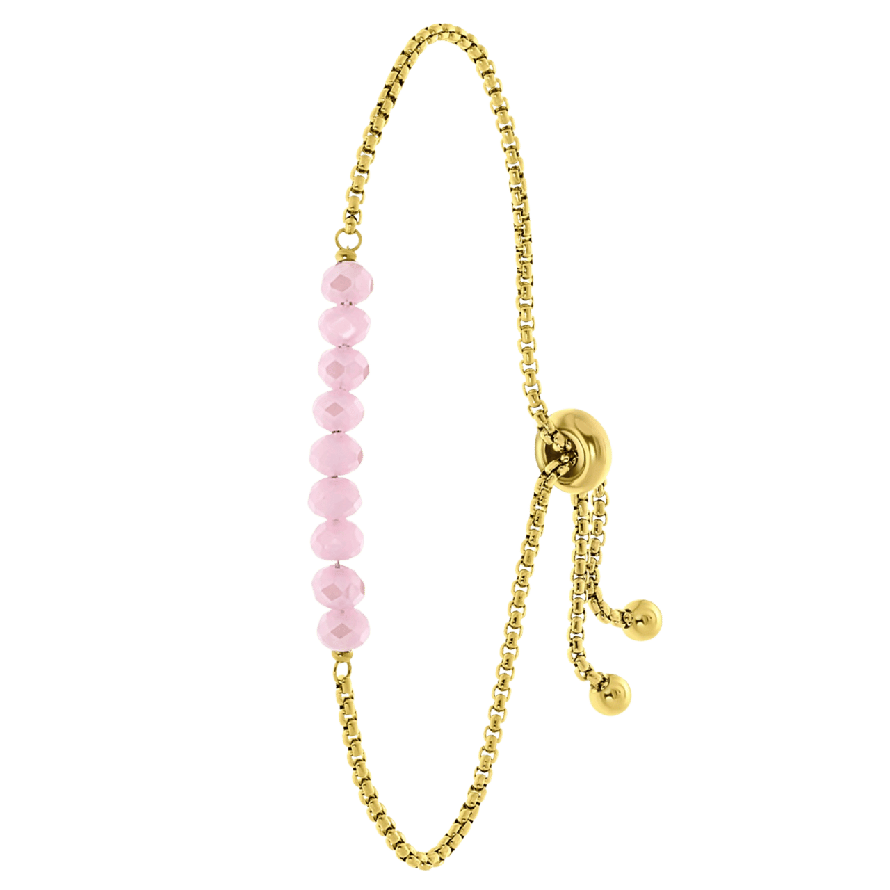 Gerecycleerd stainless steel goldplated armband met roze kralen