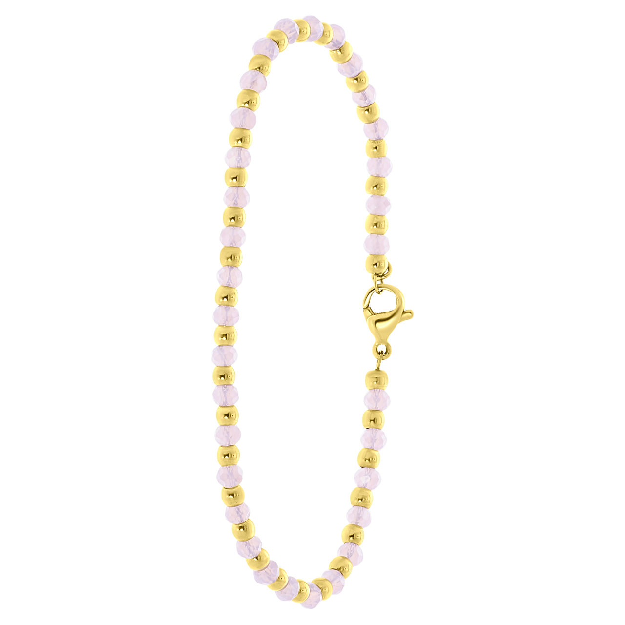 Gerecycleerd stainless steel goldplated armband met roze kralen
