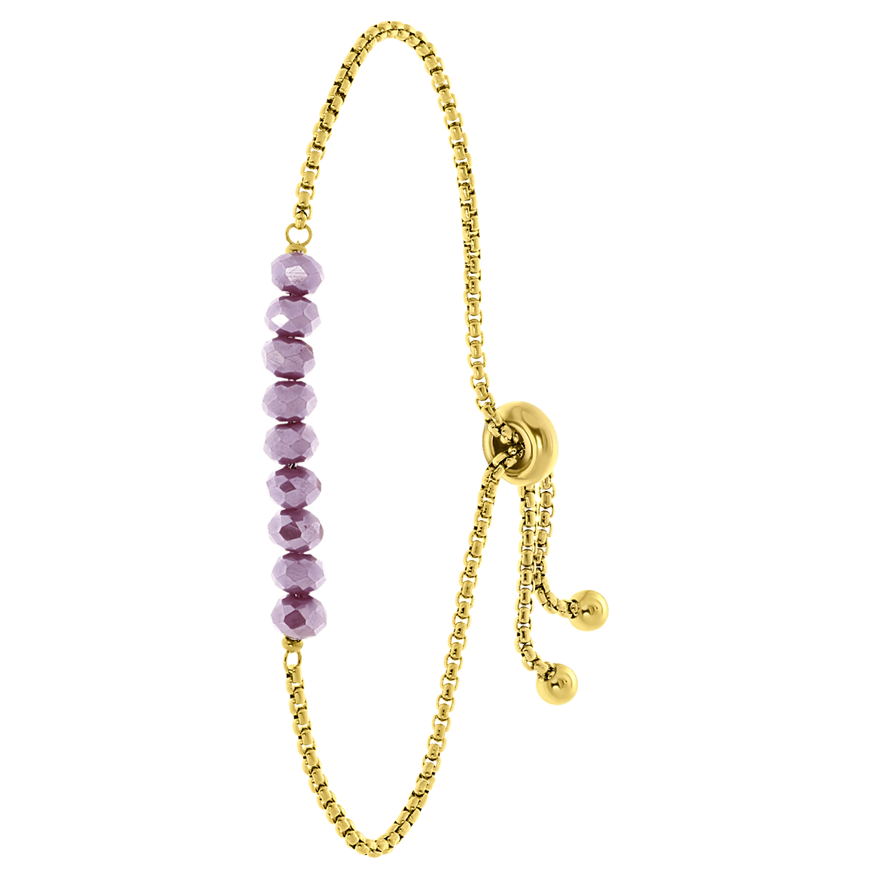 Gerecycleerd stainless steel goldplated armband met paarse kralen