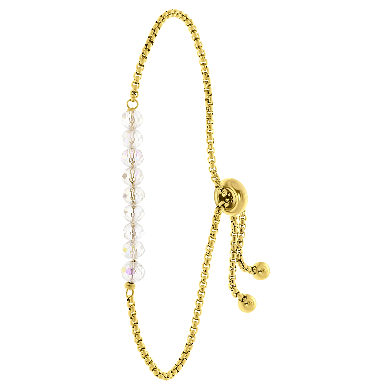 Gerecycleerd stainless steel goldplated armband met witte kralen
